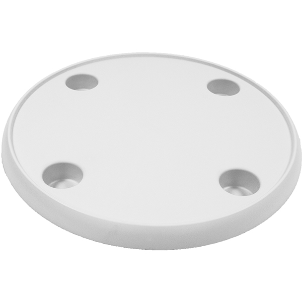 Tabletop made of white ABS Ø61cm with 4 cup/bottle holders