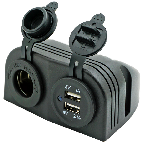 1852 surface-mounted double USB outlet 5v & cigarette lighter socket 12/24v