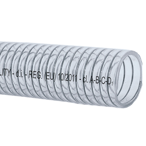 Klarer Schlauch mit Stahlspirale Lebensmittelqualität 12mm, Rolle 3m