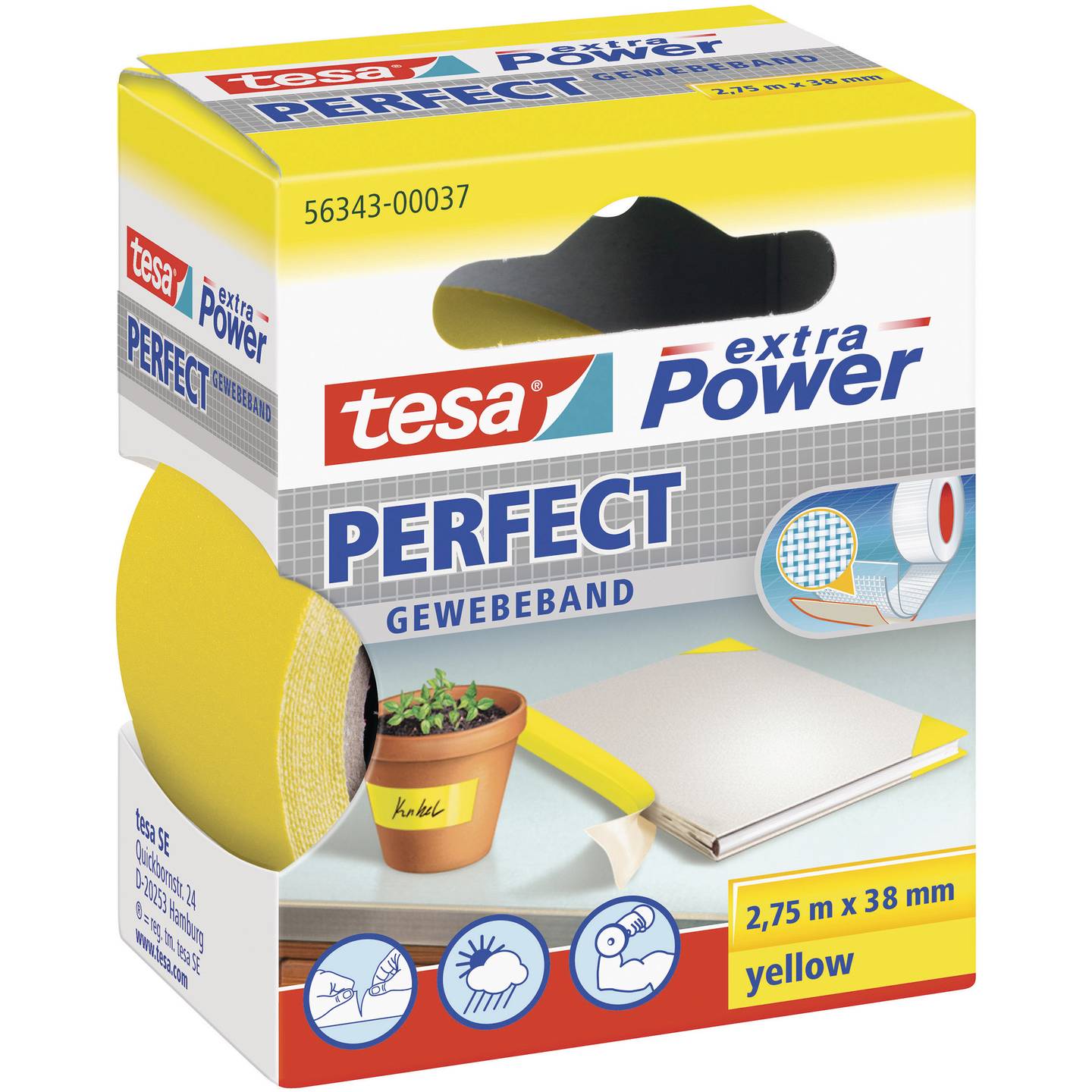 TESA PERFECT Tekstiltape tesa® extra Power Gul (L x B) 2.75 m x 38 mm 1 stk