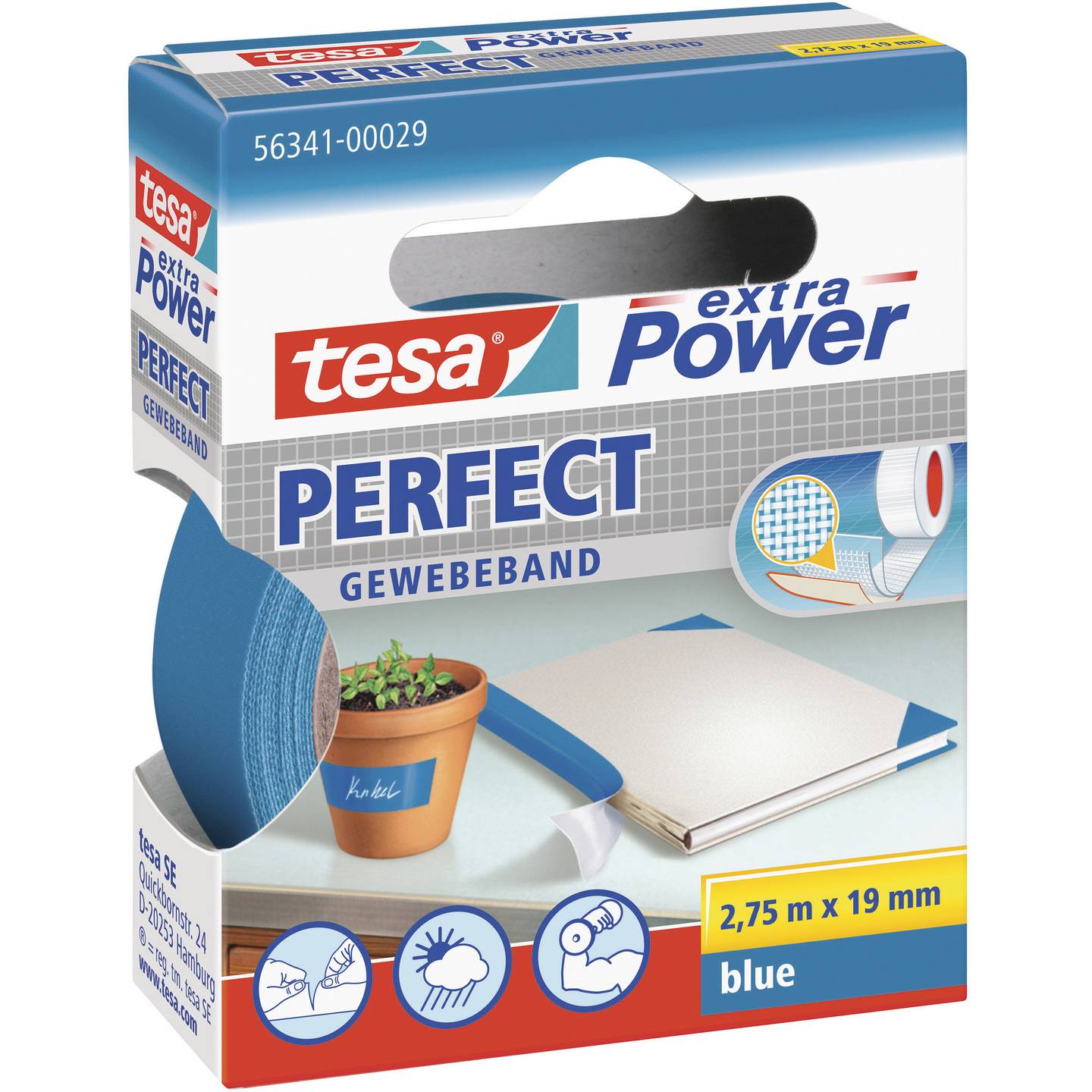 TESA PERFEC Tekstiltape extra Power Blå (L x B) 2.75 m x 19 mm 1 stk