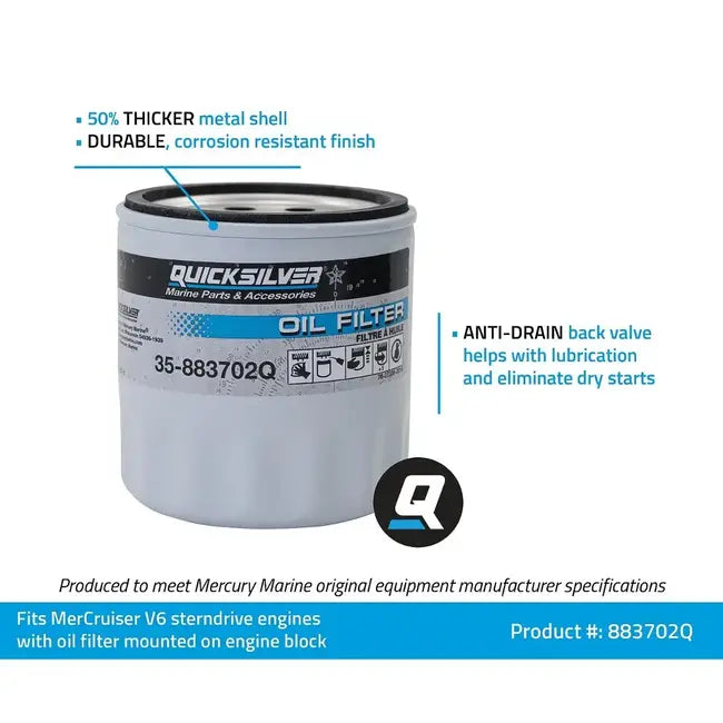 Quicksilver spin-on motoroliefilter 35-883702Q til MerCruiser MCM V6