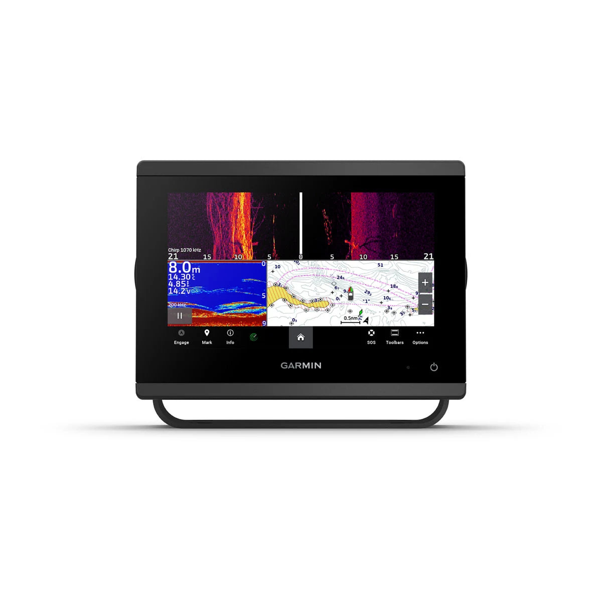 Garmin GPSMAP® 723xsv, SideVü, ClearVü und traditionelles Chirp-Sonar mit globaler Hintergrundkarte