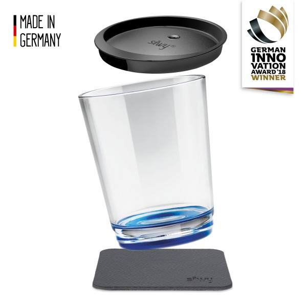 Silwy plastic drinking glass with coaster and lid BLUE