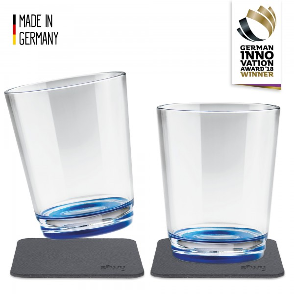 Silwy plastic drinking glass Blue with coaster 2 pk