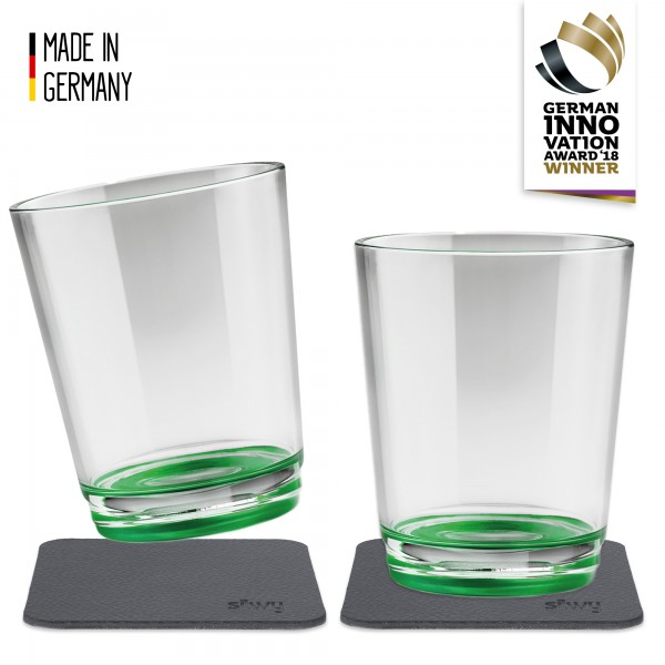 Silwy plastic drinking glass Green with coaster 2 pack