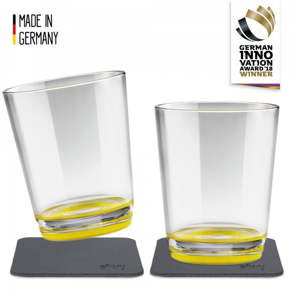 Silwy plastic drinking glass Yellow with coaster 2 pack