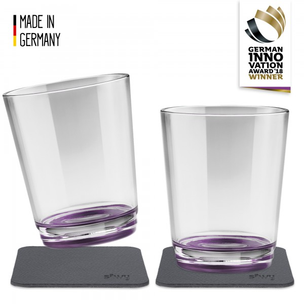 Silwy plastic drinking glass Purple with coaster 2 pack