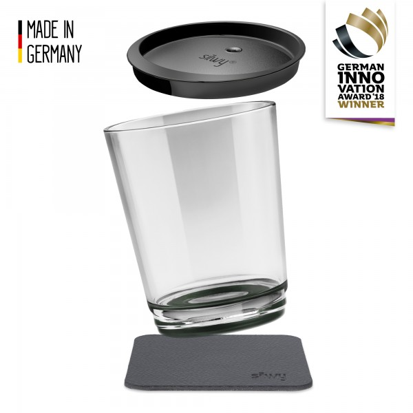 Silwy plastic drinking glass with coaster and lid - Grey