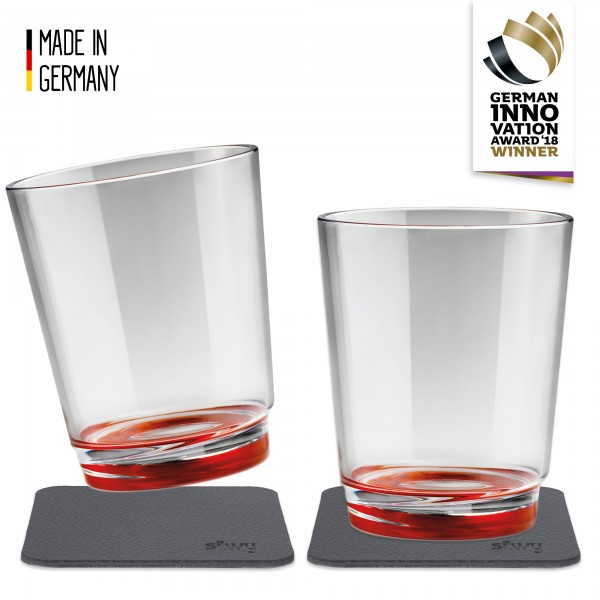 Silwy plastic drinking glass Red with coaster 2pk