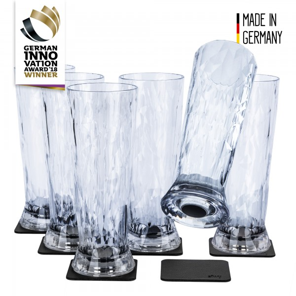 Silwy Hightech Kunststoff-Bierglas + magnetische Nano-Gel-Pads 6er-Pack