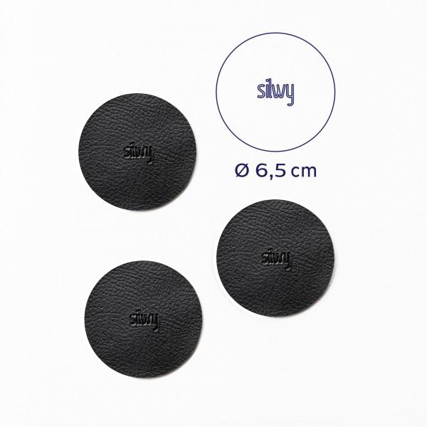 Silwy magnetisk nano gel pads bordskåner i læderlook - sort / rund - 4 pak