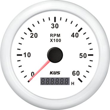 Kus omdr.tæller diesel 0-6000 0.5-250 med time.hvid 12/24V Ø
