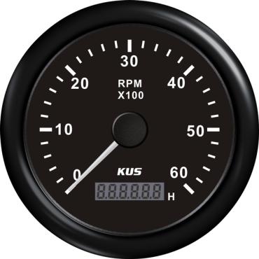 Kus omdr.tæller diesel 0-6000 0.5-250 med time.sort 12/24V Ø