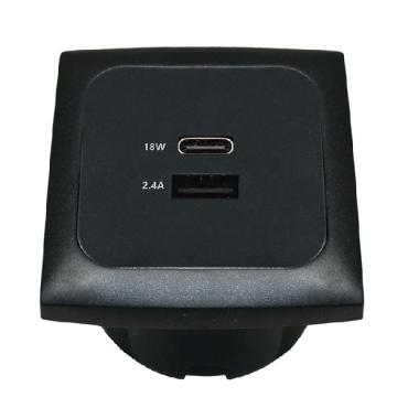 Indbygningsstik 12/24v sort USB og USB-C