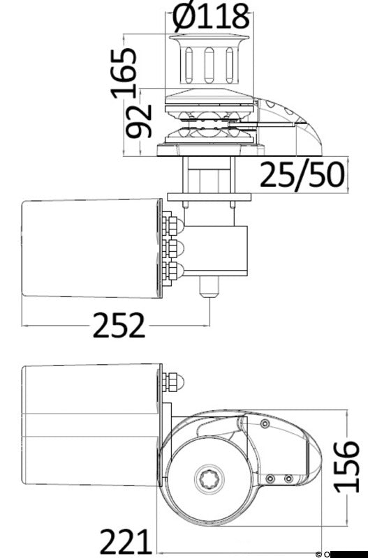 Italwinch vertikal ankerspil rustfrit stål 1000W 12V 8mm lav model uden tromle