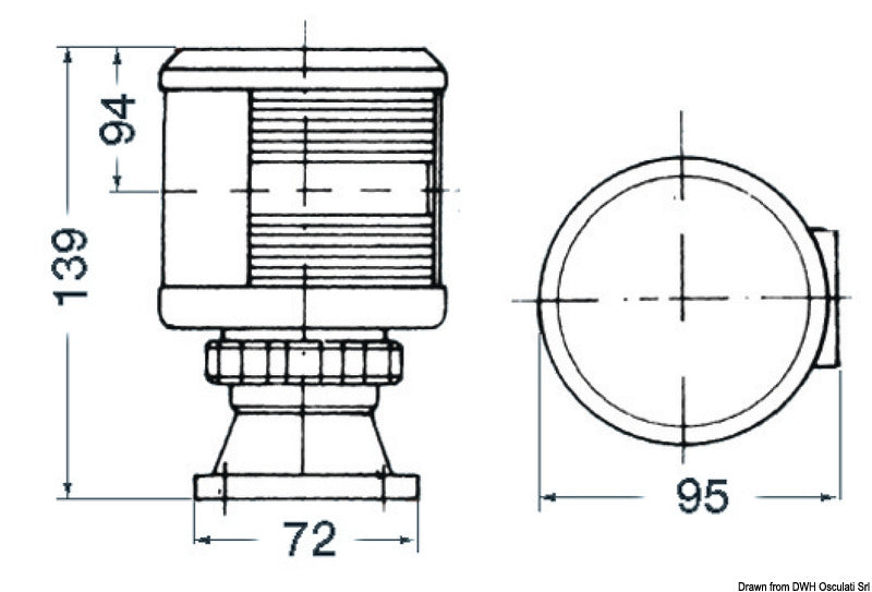 DHR bagbord lanterne 112,5° 24 V 25 W med skotbeslag