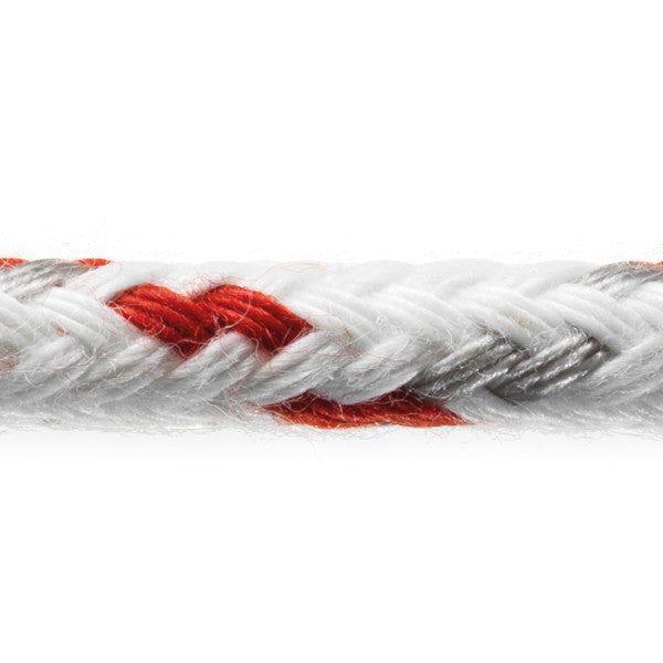 Robline Neptun 500 Skøde tov, 8mm Hvid/Rød  - 1 mtr