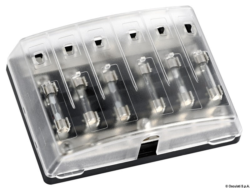 Sikringsboks til glassikringer 6,3 × 32 mm, 6 sikringer, med LED-indikator