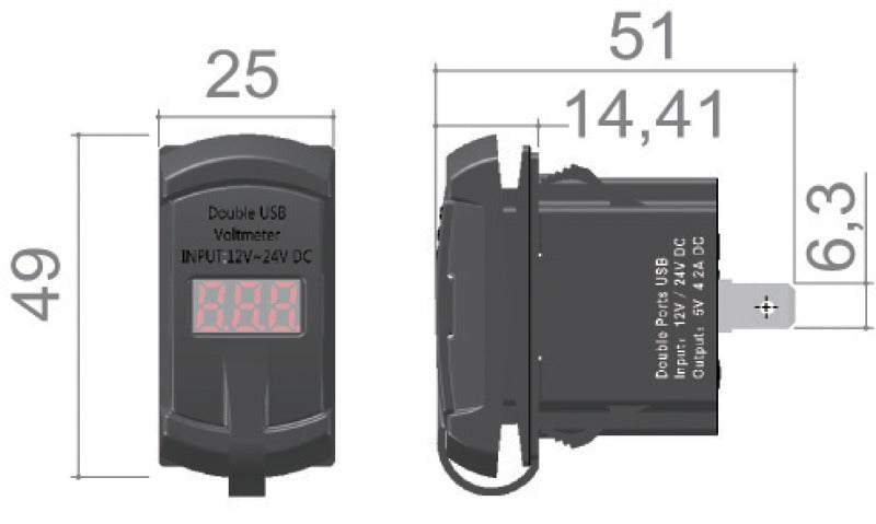 Panelmonteret USB-A + USB-C-ladeudtag uden voltmeter, 12/24 V