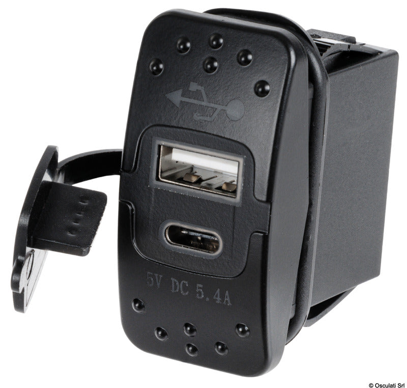 Panelmonteret USB-A + USB-C-ladeudtag uden voltmeter, 12/24 V
