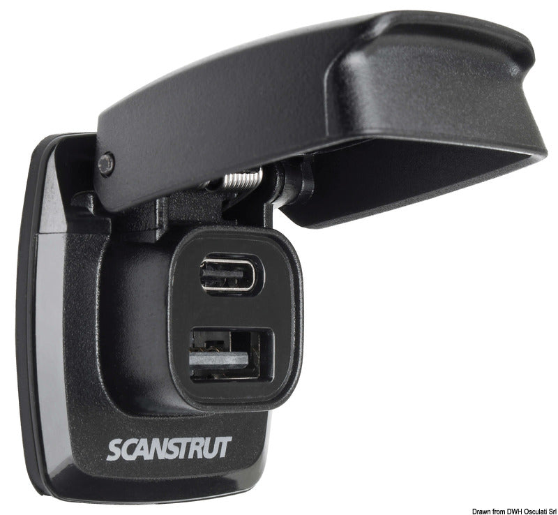 Scanstrut Flip Pro vandtæt USB-A/USB-C-ladeudtag 12/24 V