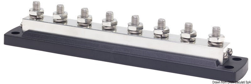 Busbar-terminalskinne med 8 × 10 mm effektterminaler, 600 A