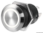 FLAT momentan trykknapafbryder i AISI 316 rustfrit stål, 24 V/10 A, hvid LED-ring