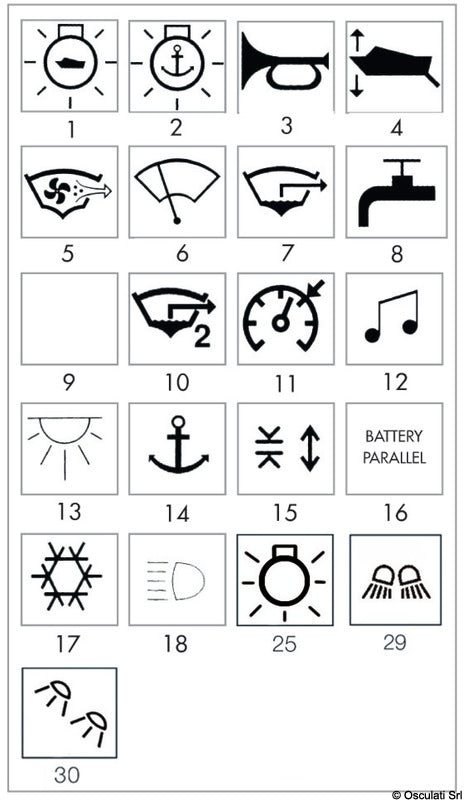Halvstiv, skridsikker vippeknap med belyst symbol for kabinelys til Marina R II