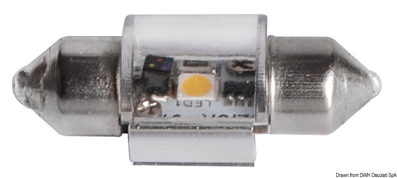 Festoonpære 12 V 0,8 W, 31 × 13 mm, hvid/grøn