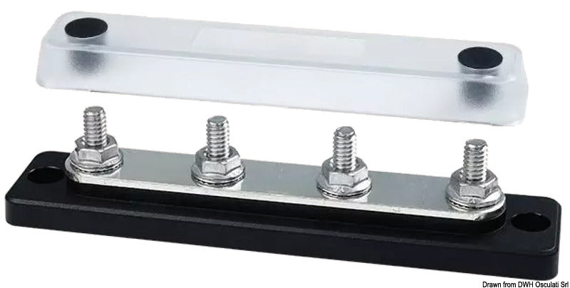 Heavy-duty samleskinne med transparent dæksel, 4 x 6 mm, 150 A