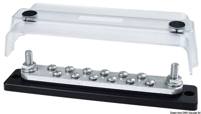 Techno Heavy-Duty Maxi-strømskinne med transparent dæksel, 12 × 5 mm + 2 × 8 mm, 250 A