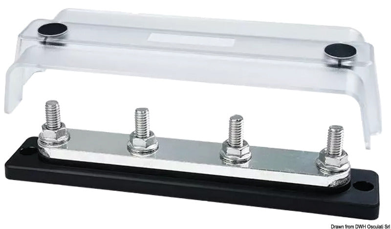 Techno Heavy Duty strømskinne med transparent låg, 4 x Ø8 mm