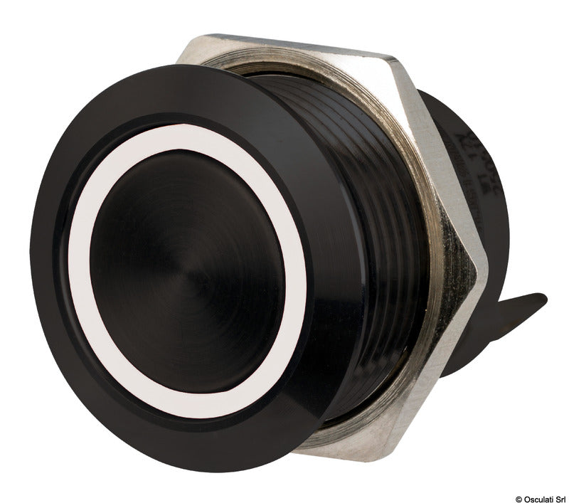 FLAT lavprofil-trykafbryder ON-OFF 12/24 V 20 A, sort PVD, RBW LED-ring