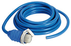 Pre-assembled blue shore power cable with plug and protective cap, 10 m, 50 A