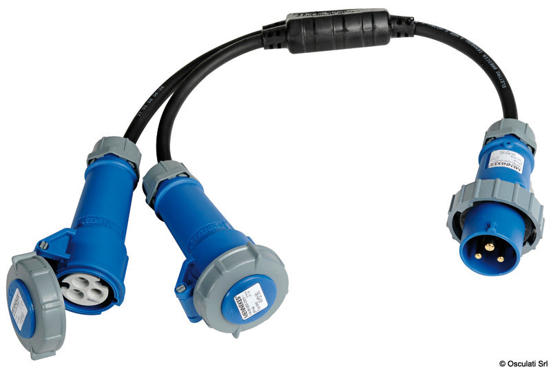 MENNEKES CEE Y-fordelerkabel til landstrøm, 1 hanstik til 2 hunstik, 16 A, 220 V, IP67