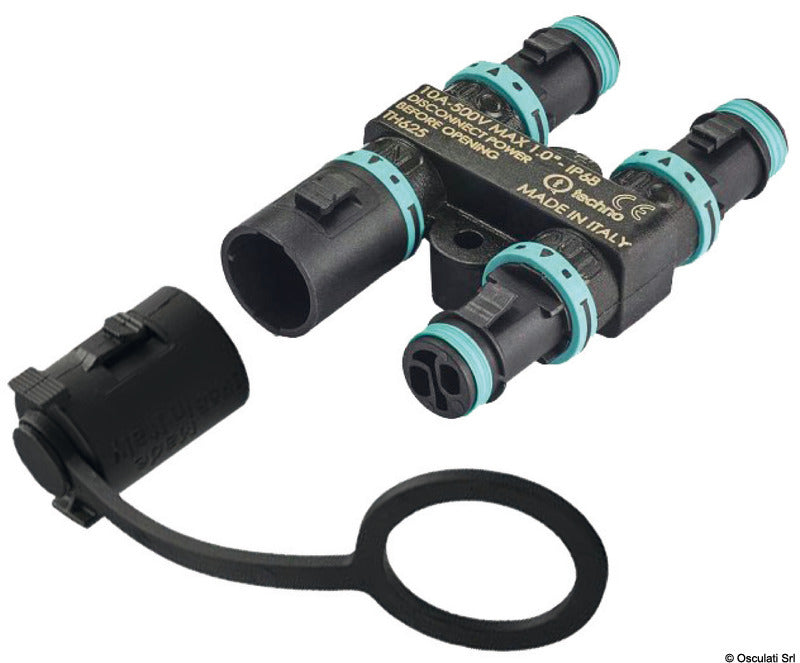 Techno mini-strømfordeler med beskyttelseshætte, 2-polet, 10 A, IP68