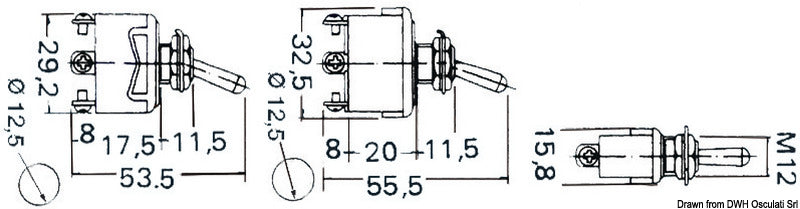Toggleafbryder (ON)-OFF-(ON), 3 terminaler, 15 A