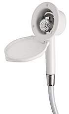 Elegant indbygningsbruser med Mizar trykknapbruser, hvid, netarmeret PVC-slange 4 m, vægmontering