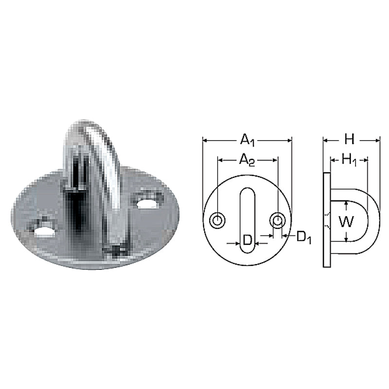 Øjeplade rund AISI 304 (A2) bøjle Ø8 mm plade Ø50 mm