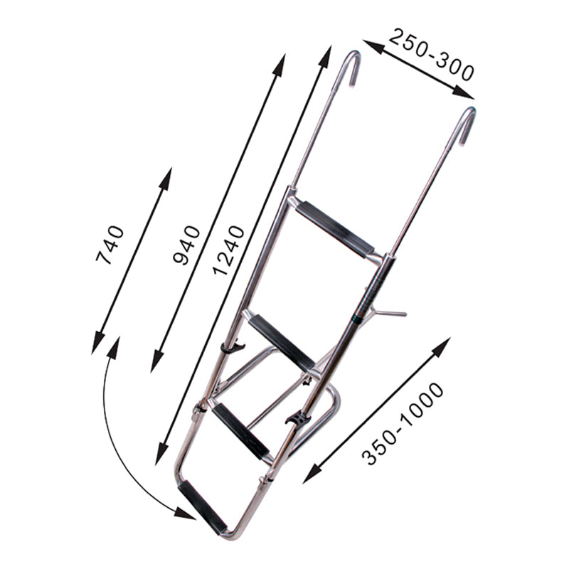 Bow ladder stainless w/4 steps (3+1) L:740 / 1240 mm