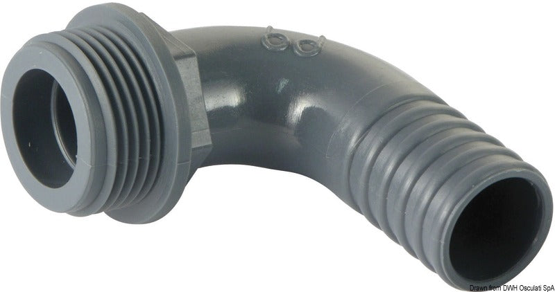 90° slangestuds med udvendigt gevind i polypropylen 1 1/4", Ø32 mm