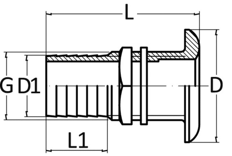 Skroggennemføring i forkromet messing 1/2" x 19 mm
