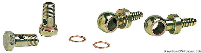 Tilslutningssæt med 2 drejelige messingfittings og 8 mm slangestudse, M14 × 1,5
