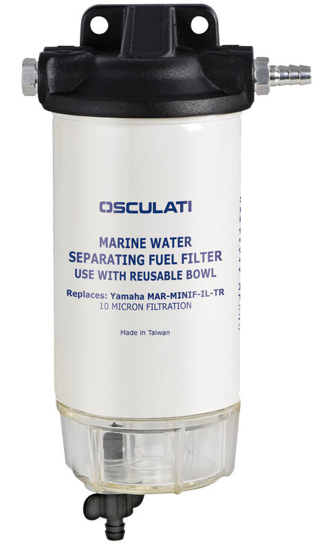 Brændstoffilter med vandudskiller, 10 µm, transparent polyamidskål, til benzin og diesel