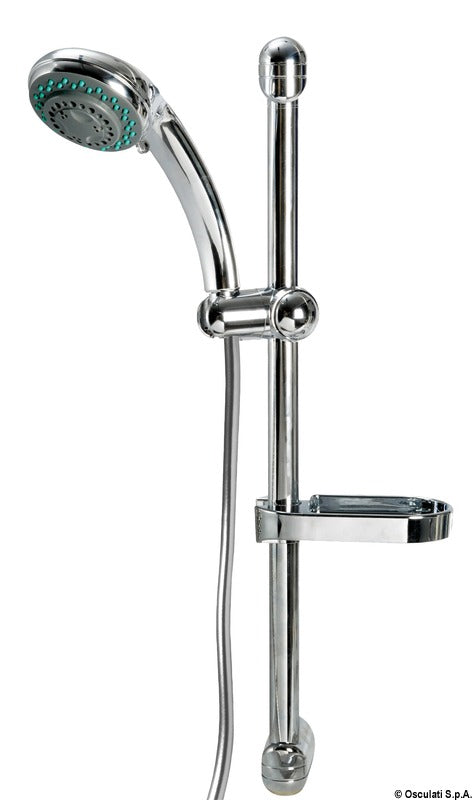 Brusesæt WASH med 60 cm glidestang, 150 cm grå PVC-bruseslange og sæbeholder – krom