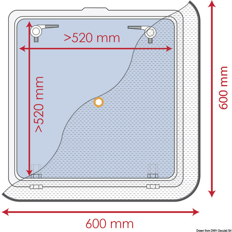 Waterline Design myggenet 600 × 600 mm til bådluge, maks. åbning 520 × 520 mm