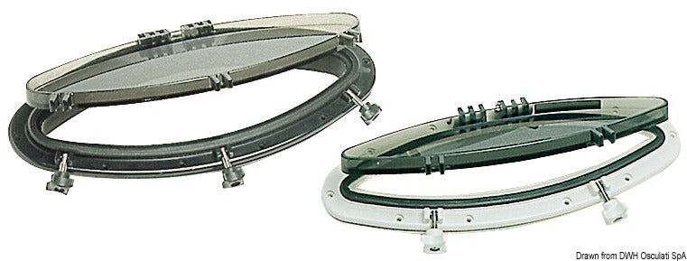 Bomar elliptisk portlight i nylon, hvid, 203 × 470 mm