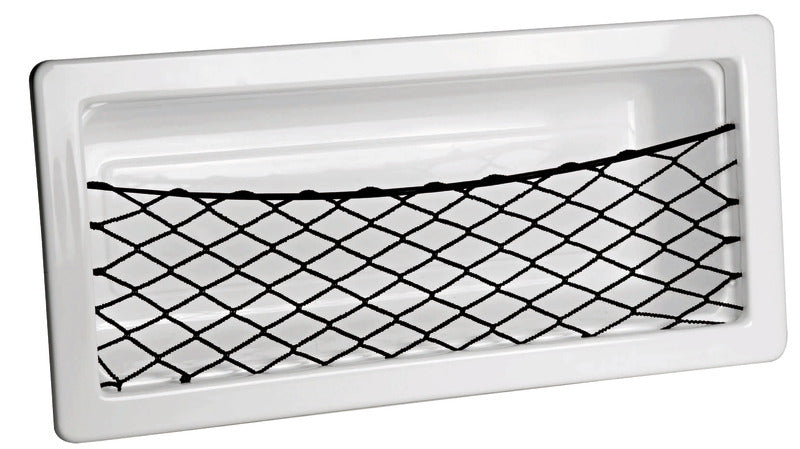 Sideopbevaringslomme i hvid ABS med elastisk net, 540 × 244 × 120 mm