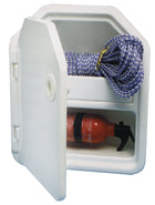 Double cabinet for 1 kg fire extinguisher and storage in white ABS